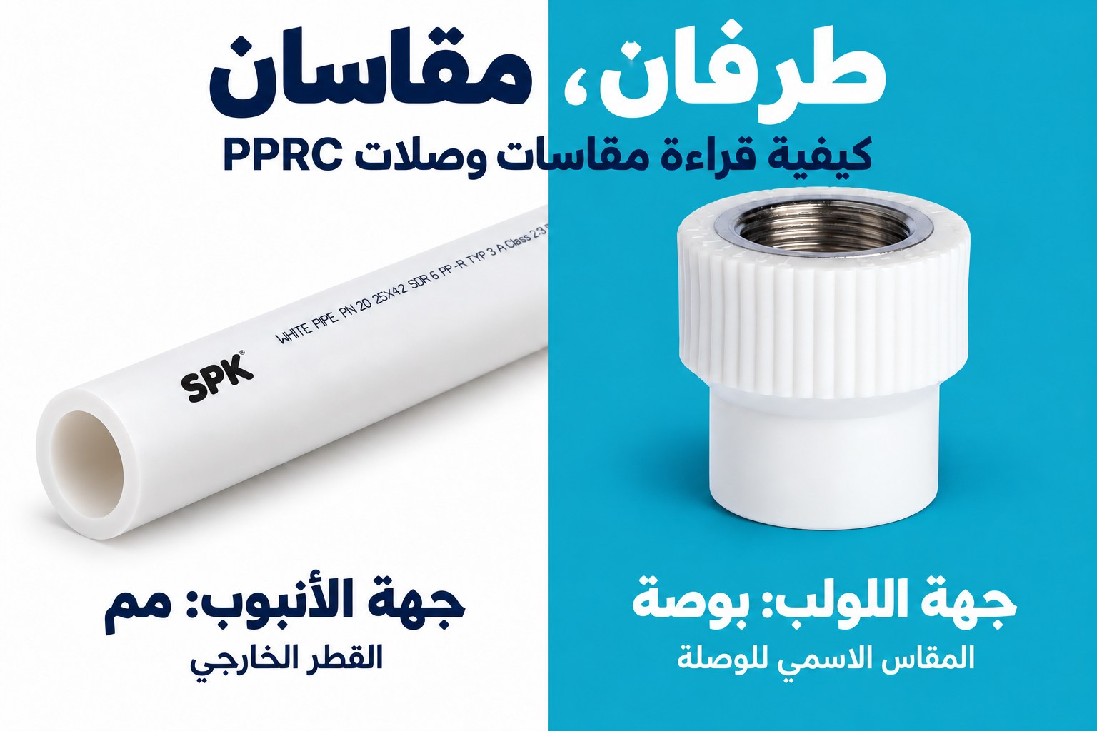 مقاسات أنابيب PPRC بالبوصة والمليمتر