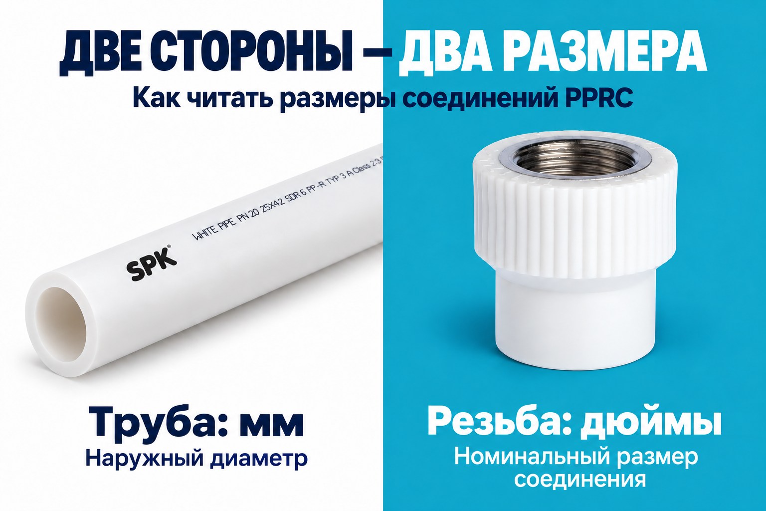 Размеры труб PPRC в дюймах и миллиметрах